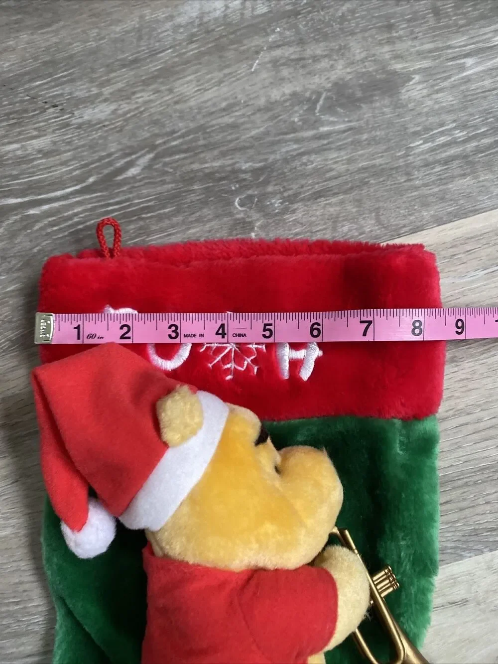 Winnie the Pooh plush with horn Christmas stocking Red Green Yellow